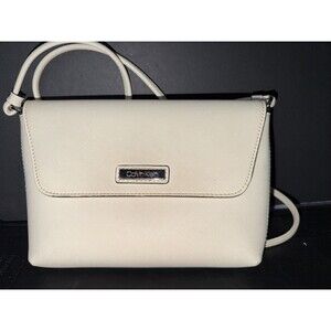 Calvin Klein Saffiano Leather Crossbody  Bag Ivory White Small NWOT